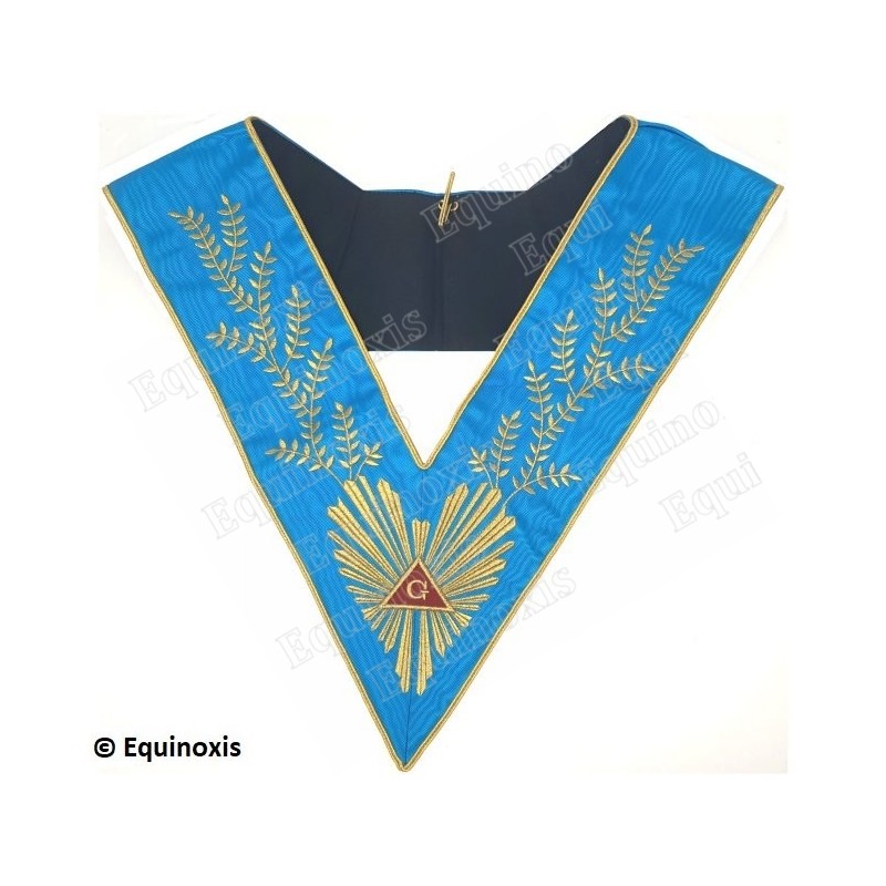 Collar masónico muaré – Rito Francés Groussier – Venerable Maestro – Acacia 224 hojas – Bordado a mano