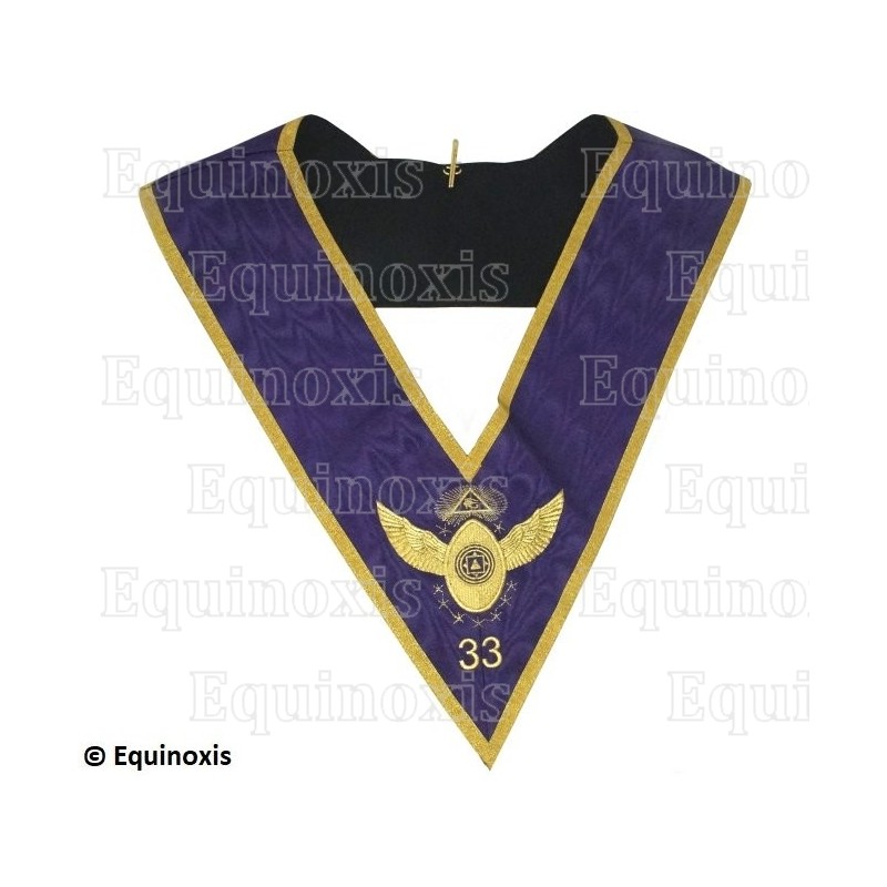 Collar masónico muaré – Gran Orden Egipcia del GODF – 33° grado – Bordado a máquina