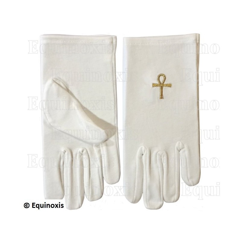 Guantes masónicos bordados de algodón – Cruz Ankh – Talla XL