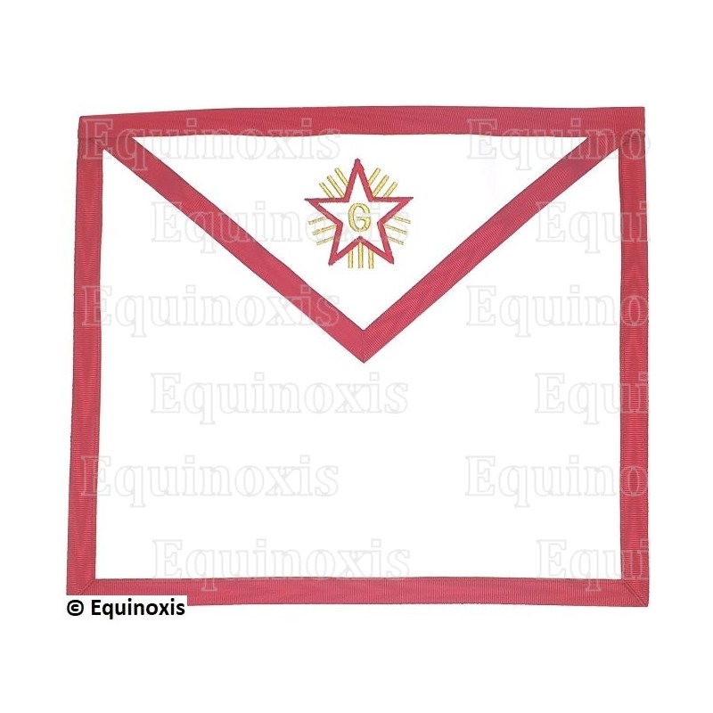 Mandil masónico en polipiel – REAA – Compañero – Estrella flamígera + G – Muare 1 cm