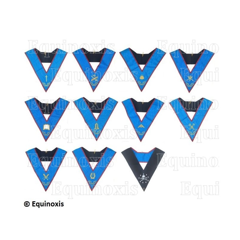 Collares masónicos – Set Collège des 10 Officiers – REAA – Bordado a máquina 