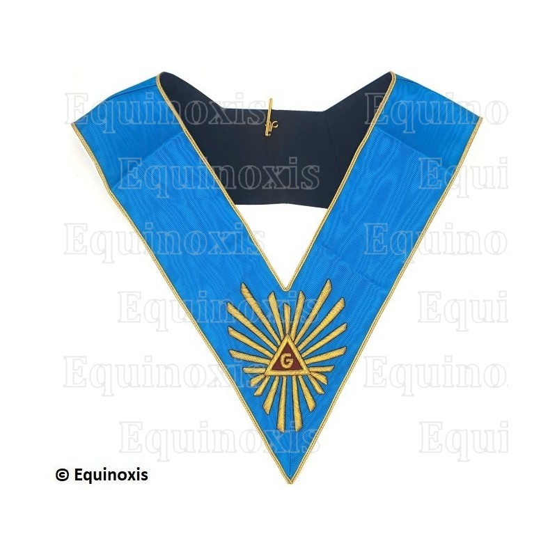 Collar masónico muaré – Rito Francés Groussier – Venerable Maestro – Grande Gloire – Bordado a mano 