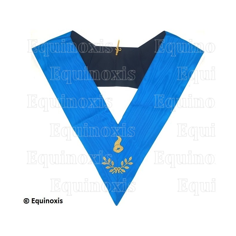 Collar masónico muaré – Rito Francés Groussier – Maître des Banquets – Bordado a máquina 