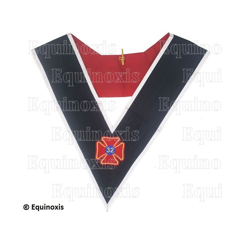 Collar masónico muaré – REAA – 32° grado – Dos ponceau – Bordado a máquina