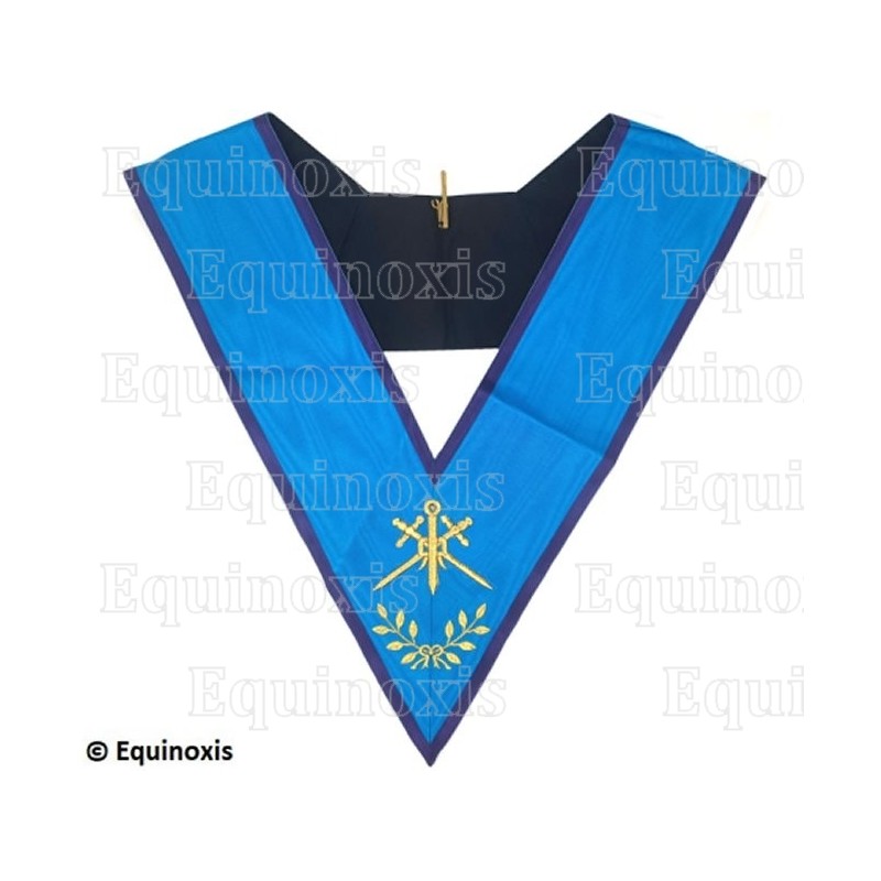 Collar masónico muaré – Maître des Cérémonies – Menfis-Mizraim – Espalda negra con calavera y lágrimas – Bordado a máquina 