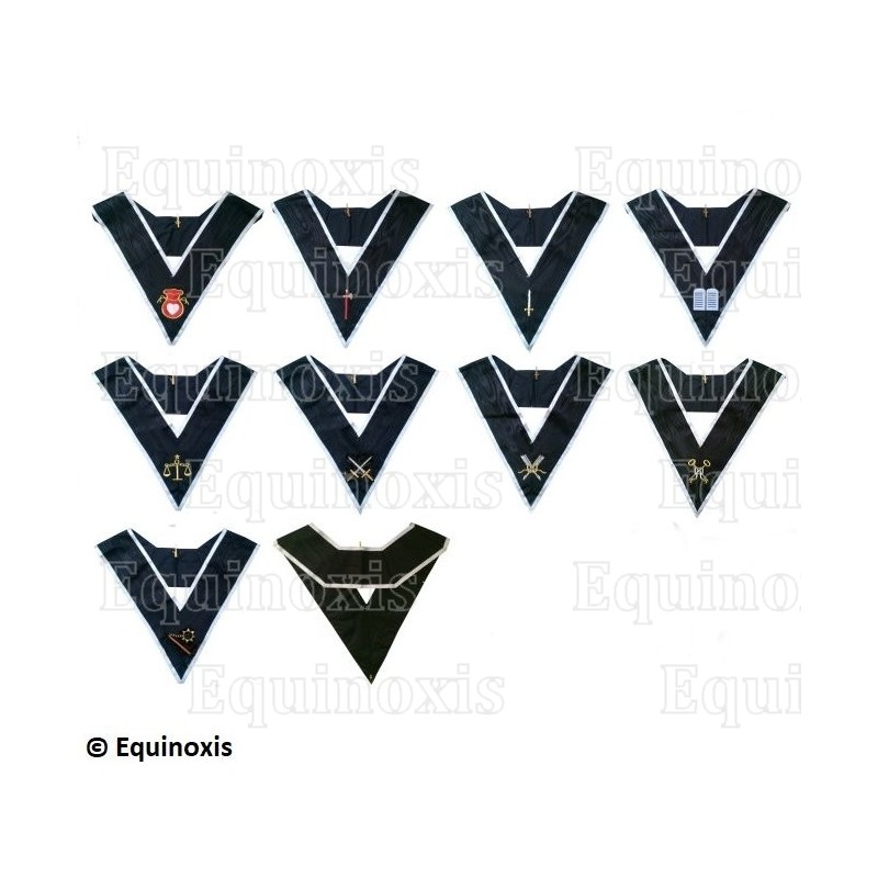 Set de 9 sautoirs maçonniques moirés – REAA – 30° grado – Bordado a máquina