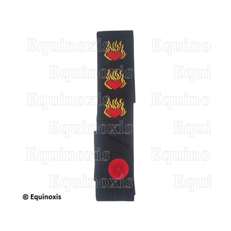 Banda masónica muaré – REAA – 11° grado – 3 corazones – Bordado a máquina
