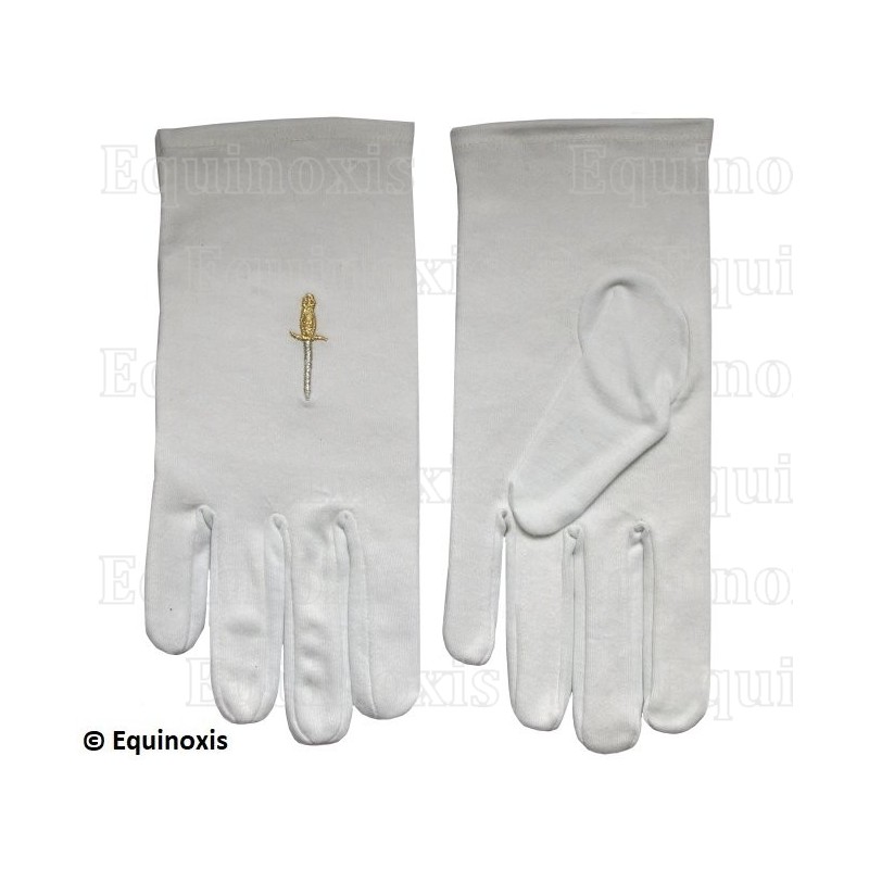Guantes masónicos bordados de algodón – REAA Grados de venganza / Capítulo Francés 1 y 2 Órdenes – Talla L