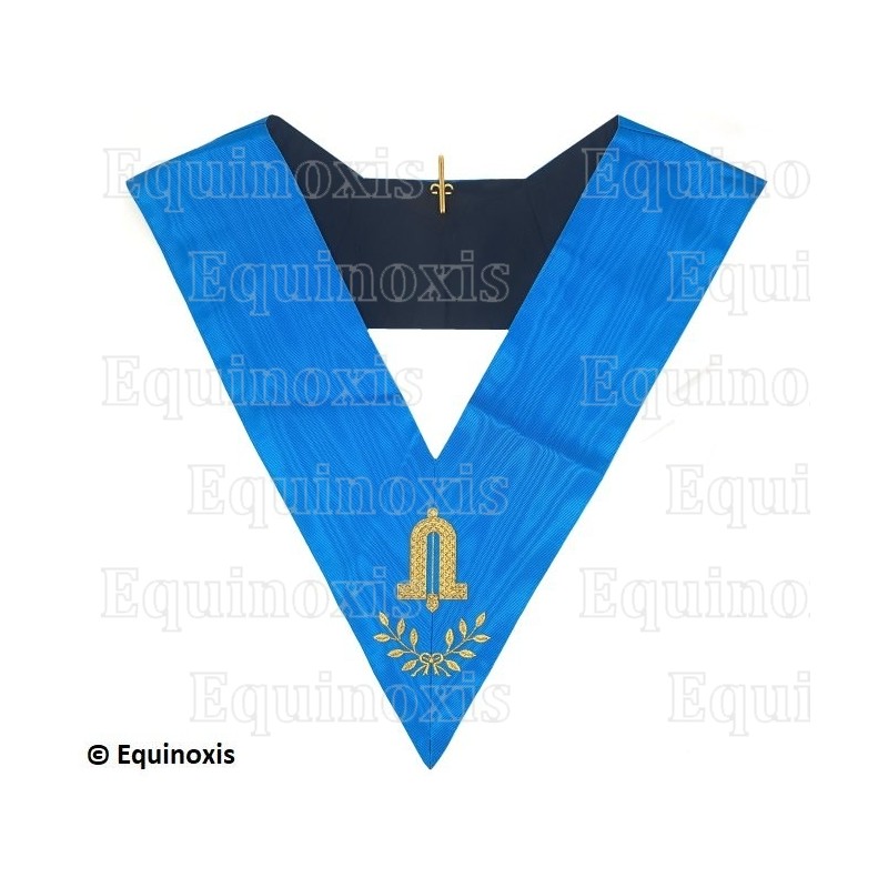 Collar masónico muaré – Rito Francés Groussier – Deuxième Surveillant – Bordado a máquina