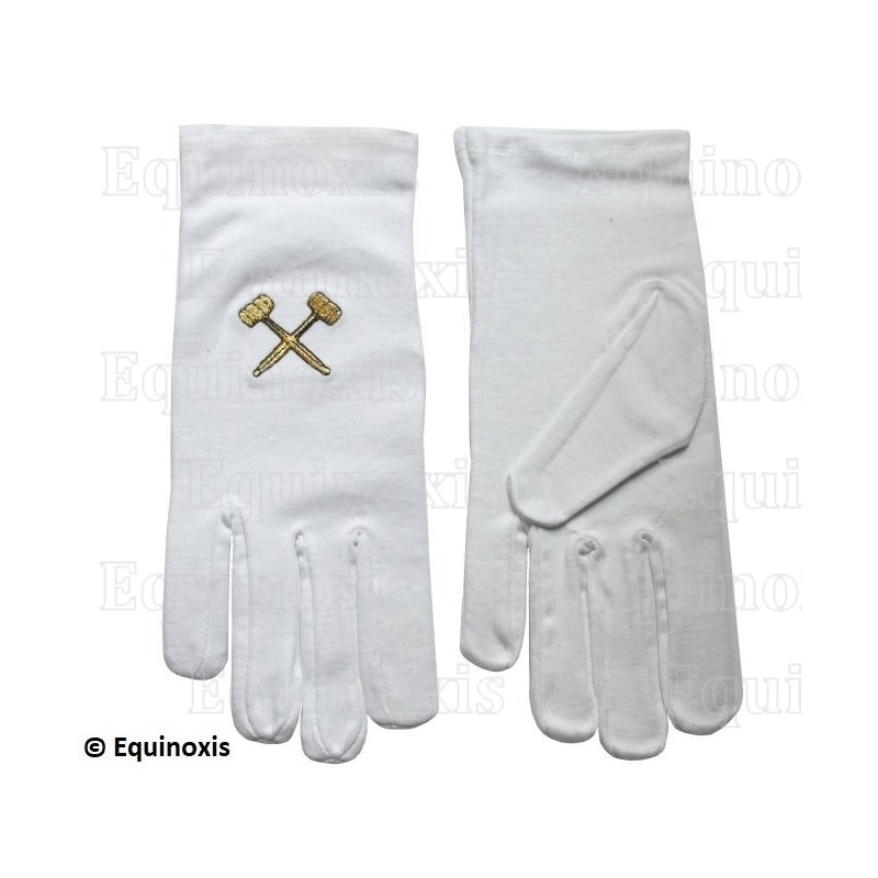 Guantes masónicos bordados de algodón – Mazos cruzados – Venerable Maestro – Talla XXXL