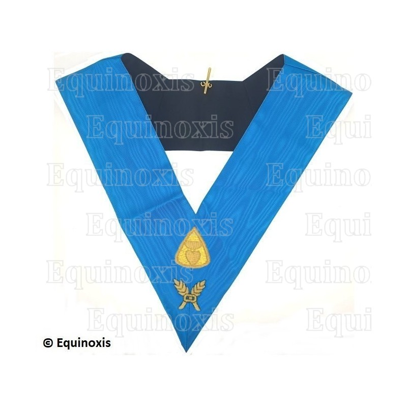 Collar masónico muaré – Rito Francés Groussier – Hospitalario – Bordado a mano