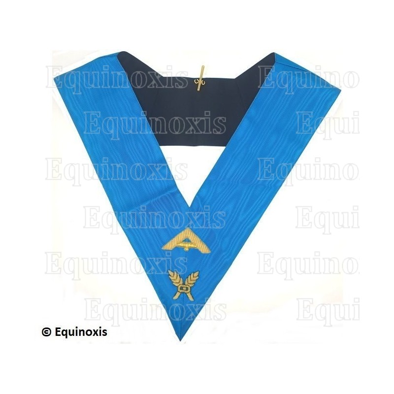 Collar masónico muaré – Rito Francés Groussier – Primer Vigilante – Bordado a mano
