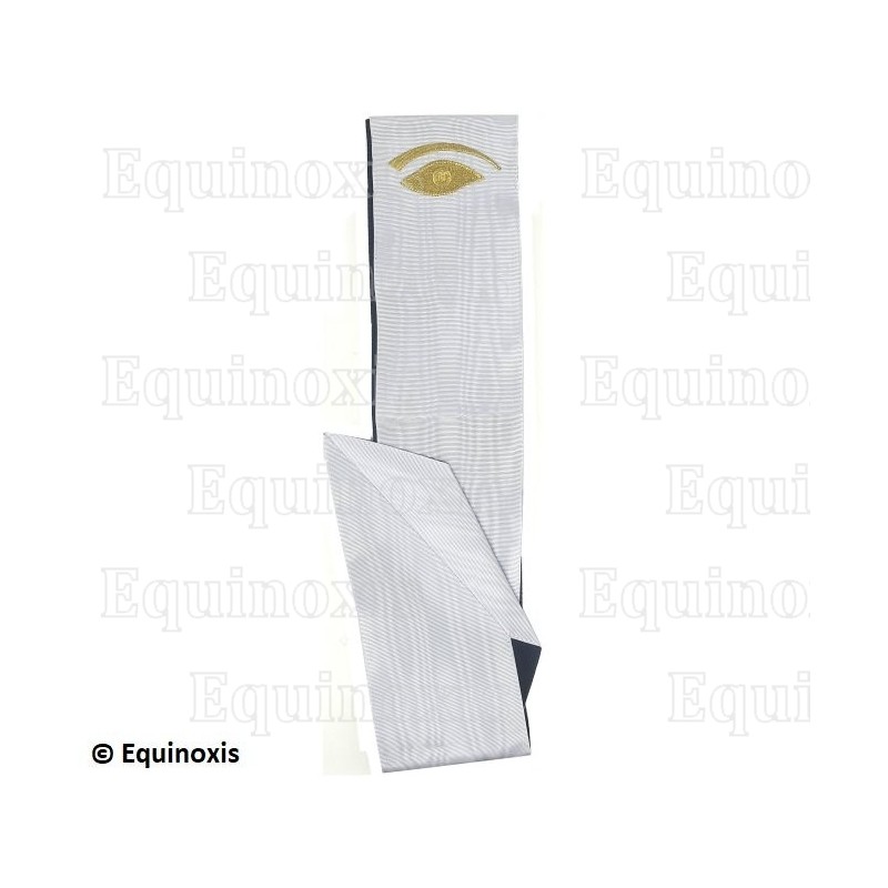Banda masónica muaré – Blanco con ojo dorado – Bordada a máquina