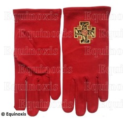 Guantes masónicos rojos bordados de algodón – REAA – 18° grado – Cruz potenzada – Talla L