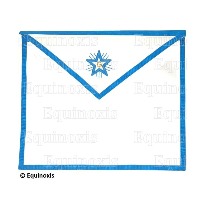 Tablier maçonnique en simili-cuir – Rite Francais Groussier – Compagnon – Estrella ardiente + G – Bordado a mano