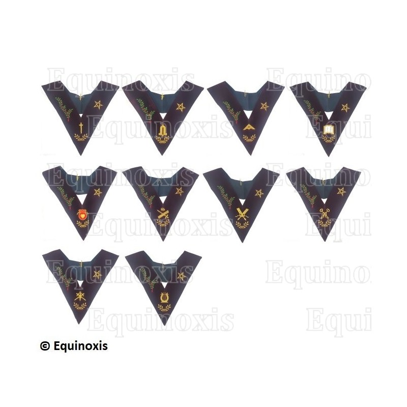 Collares masónicos de terciopelo – REAA – 14° grado – Set Colegio de 10 Oficiales con estrella y acacia 1 – Bordados a máquina