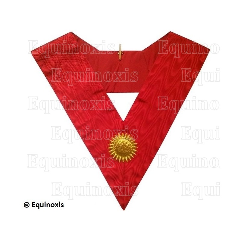 Collar masónico muaré – Rito Escocés Primitivo – Sol de Oro radiante – Bordado a mano