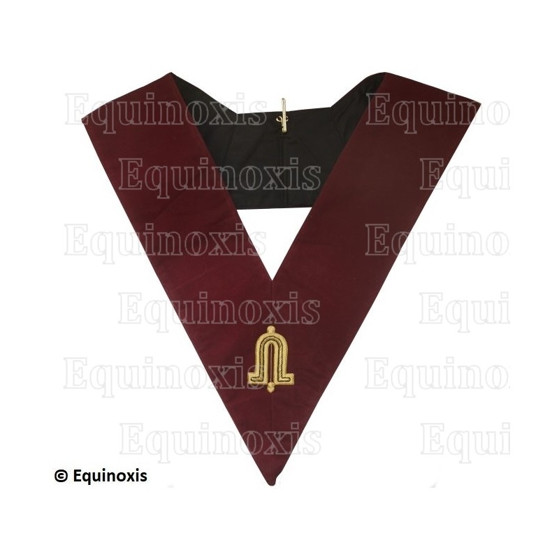 Collar masónico de terciopelo – REAA – 14° grado Segundo Vigilante – Bordado a mano