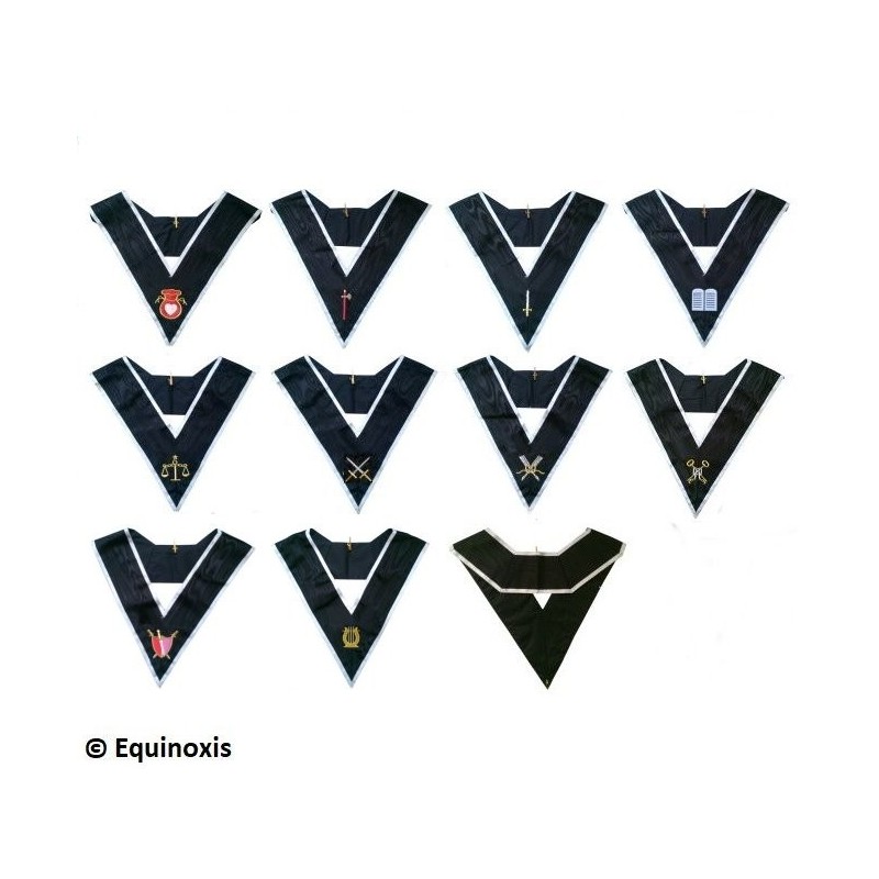 Collares masónicos – REAA – 30° grado – Set de 10 Officiers – Bordados a máquina