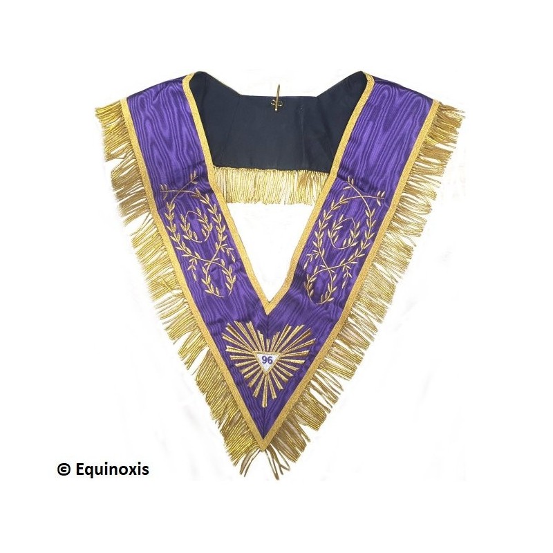 Collar masónico muaré – Menfis-Mizraim – 96° grado – Bordado a máquina – Púrpura
