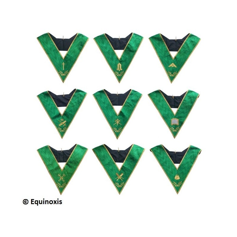 Collares masónicos – Rito Cerneau – Set Collège des 9 Officiers – Bordado a máquina