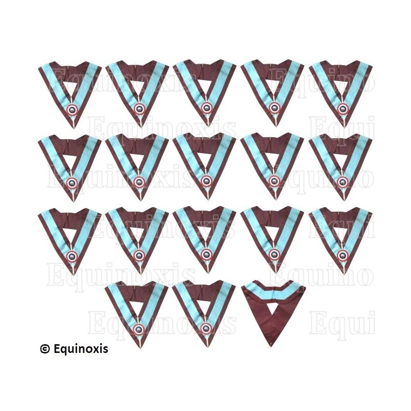 Collares masónicos muaré – Mark degree – Juego de 17 Oficiales – Escarapela española – Colores ingleses