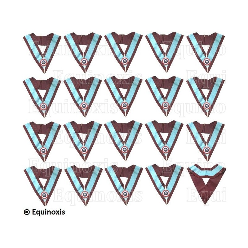 Collares masónicos muaré – Mark degree – Set de 19 sautoirs – Cocarde tricolore – Colores ingleses