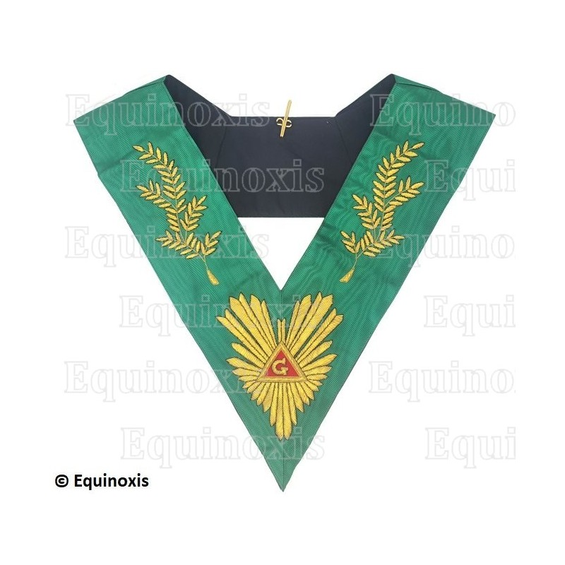 Collar masónico muaré – Rito Cerneau – Venerable Maestro – Acacia 108 hojas – Bordado a mano