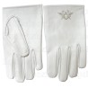 Guantes masónicos de cuero blanco – Escuadra y compás plateados – Talla M