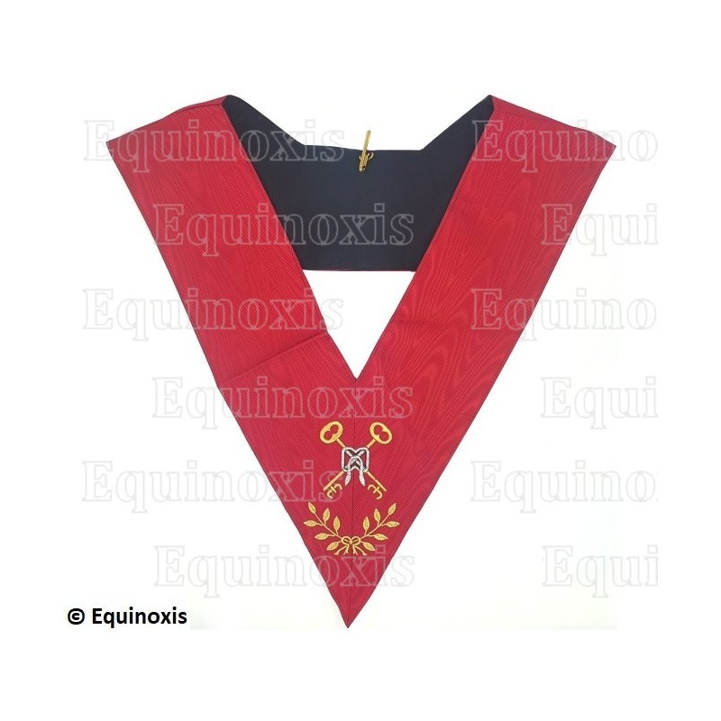 Collar masónico muaré – REAA – Oficial del 18° grado – Chevalier Grand Trésorier – Bordado a máquina con hojas
