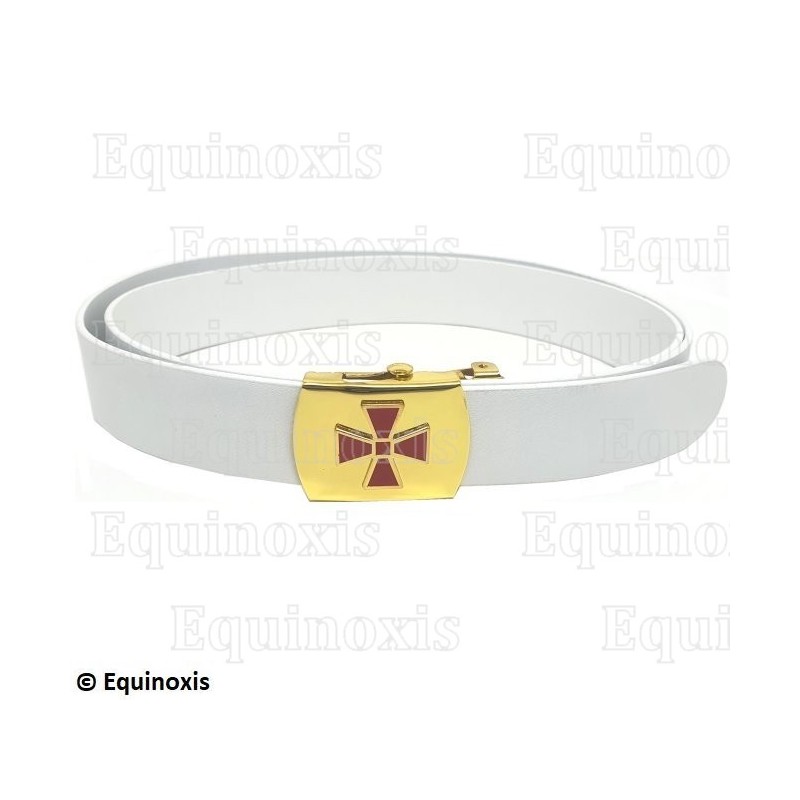 Cinturón masónico blanco – RER – CBCS – Hebilla dorada con cruz templaria roja