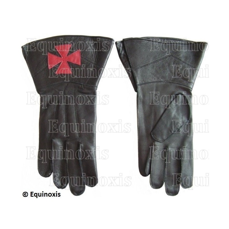 Gants cuir noir à crispins – Cruz templaria roja – Talla XXL