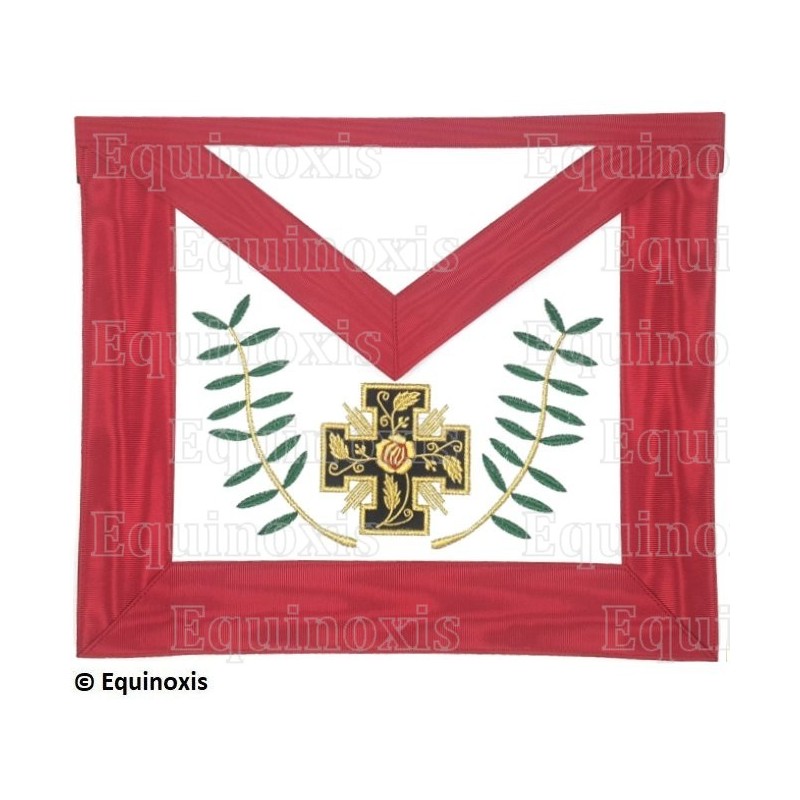 Tablier maçonnique en faux cuir – REAA – 18° grado – Cruz potenzada et feuilles d'acacia – Bordado a máquina