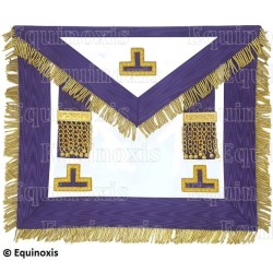 Mandil masónico de imitación de cuero – Menfis-Mizraim – Pasado Venerable Maestro – 3 taus + colgantes + flecos – Púrpura