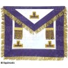 Mandil masónico de imitación de cuero – Menfis-Mizraim – Pasado Venerable Maestro – 3 taus + colgantes + flecos – Púrpura