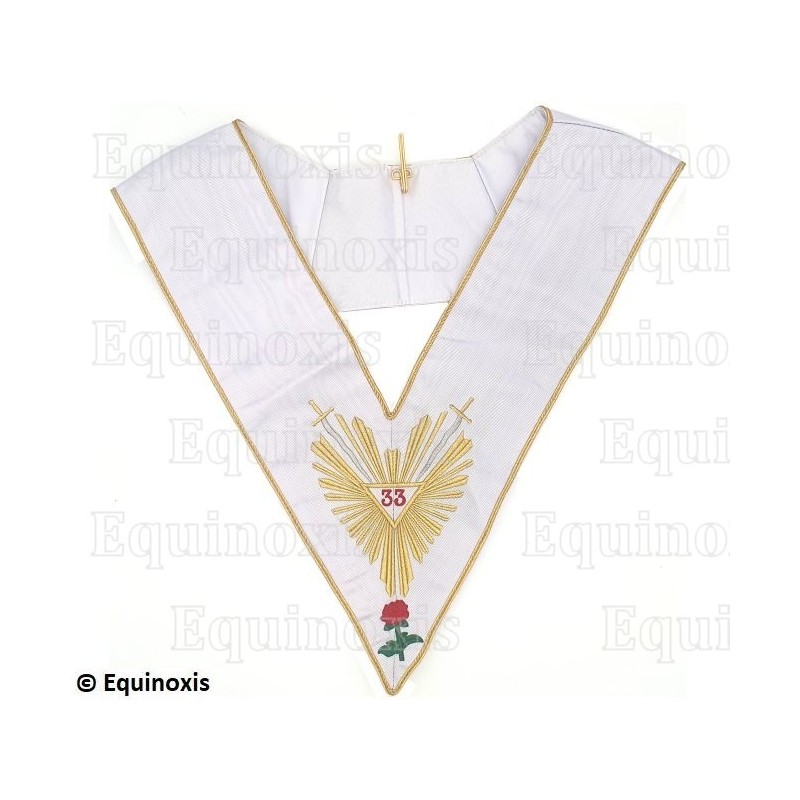 Collar masónico muaré – REAA – 33° grado – Grande Gloire et Rose rouge – Bordado a máquina
