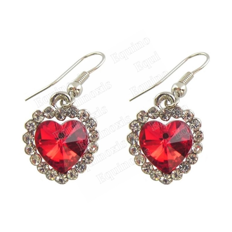 Boucles d'oreilles en cristal – Corazón diamanté – Rouge – Finition argent