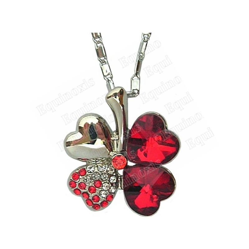 Pendentif en cristal – Trèfle à quatre feuilles – Rouge – Finition argent
