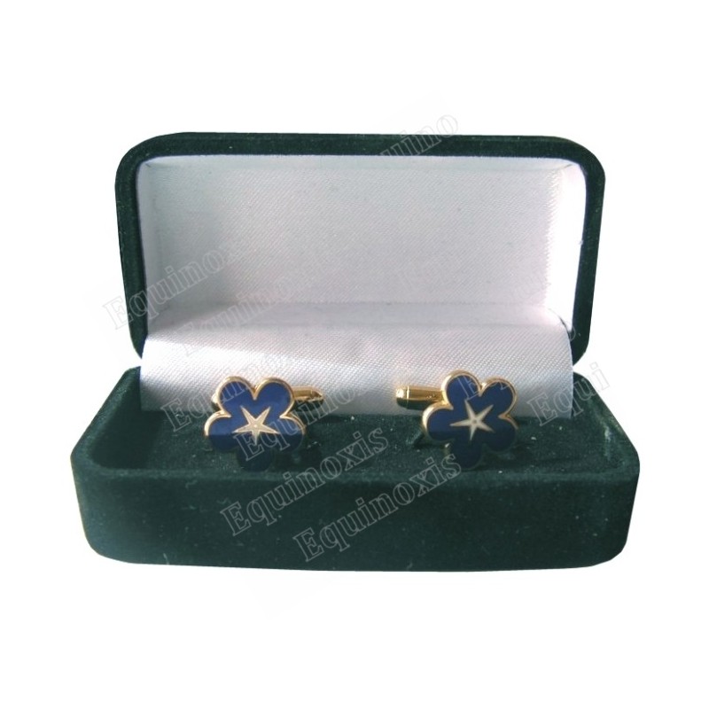 Gemelos masónicos con joyero – Miosota con pentagrama – Esmaltado azul