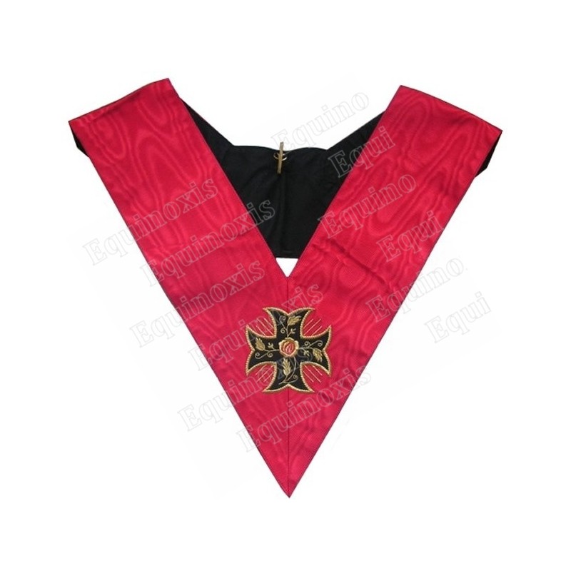 Collar masónico muaré – REAA – 18° grado – Soberano Príncipe Rosacruz –  Croix pattée – Bordado a máquina