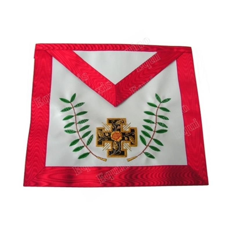 Tablier maçonnique en faux cuir – REAA – 18° grado – Caballero Rosa-Cruz – Croix potencée et feuilles d'acacia
