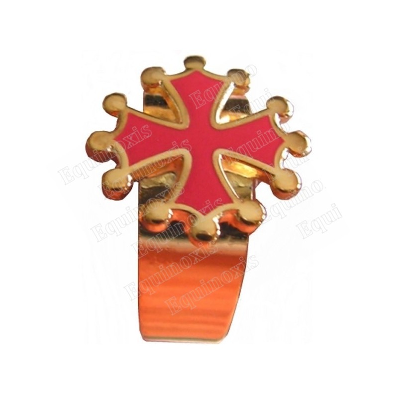 Bague occitane – Cruz occitana esmaltada roja – Oro brillante
