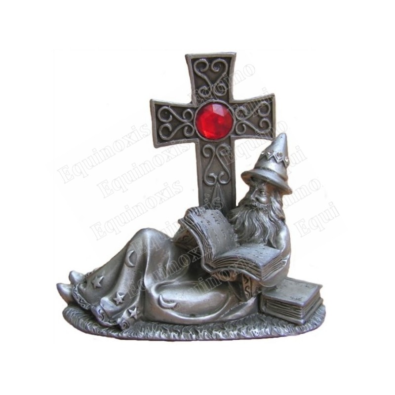 Figurine magicien étain – Mago allongé lisant au pied d'une croix