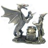 Figurine magicien étain – Mago et dragon devant un chaudron