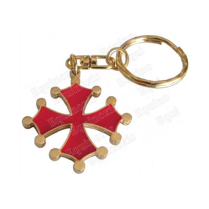 Llavero occitano – Cruz occitana biface esmaltada roja 
