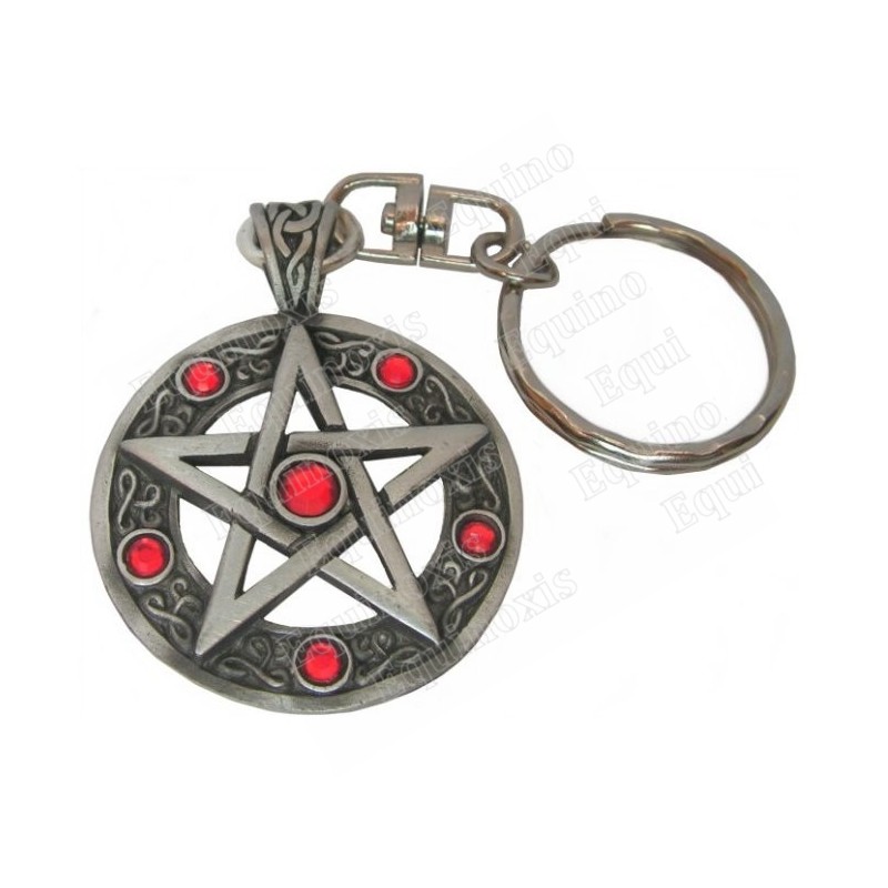 Llavero simbólico – Pentagrama con piedras rojas