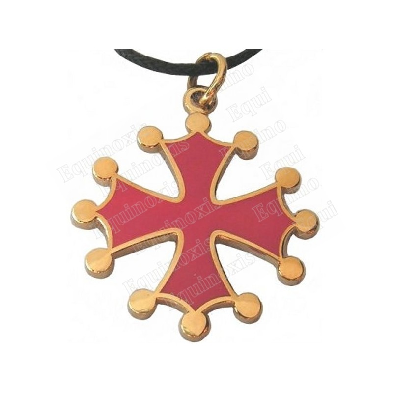 Colgante occitano – Cruz occitana esmaltada roja – Oro brillante – Grande