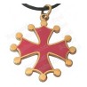 Colgante occitano – Cruz occitana esmaltada roja – Oro brillante – Grande