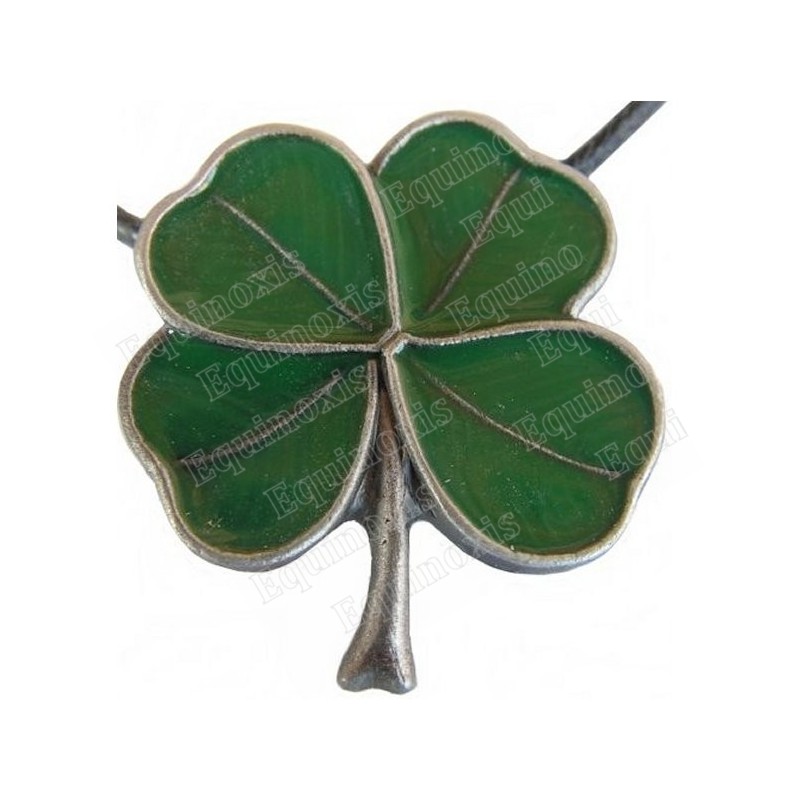 Colgante céltico – Trébol de cuatro hojas esmaltado verde – Plata brillante