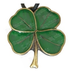 Colgante céltico – Trébol de cuatro hojas esmaltado verde – Bronce envejecido